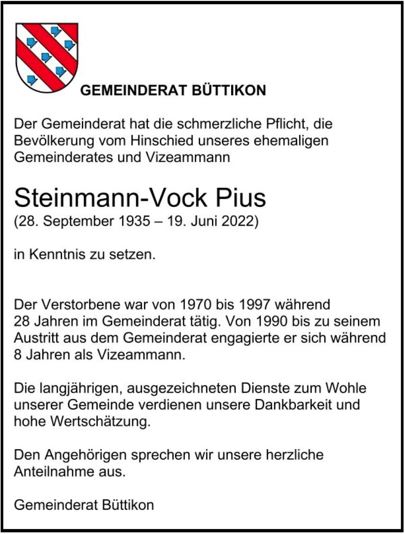 Todesanzeige Steinmann-Vock Pius